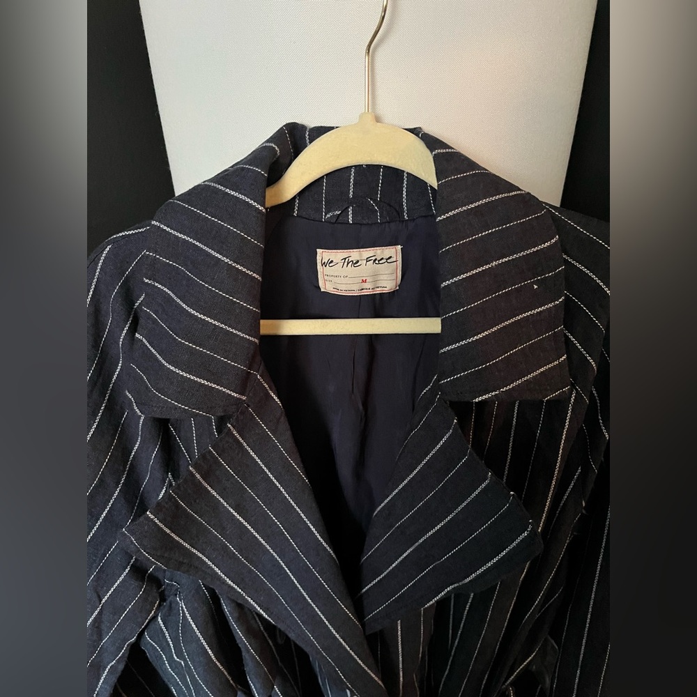 NWOT FREE PEOPLE We The Free Melia Mac Trench Coat In Navy Combo MSRP $228 - Picture 5 of 10